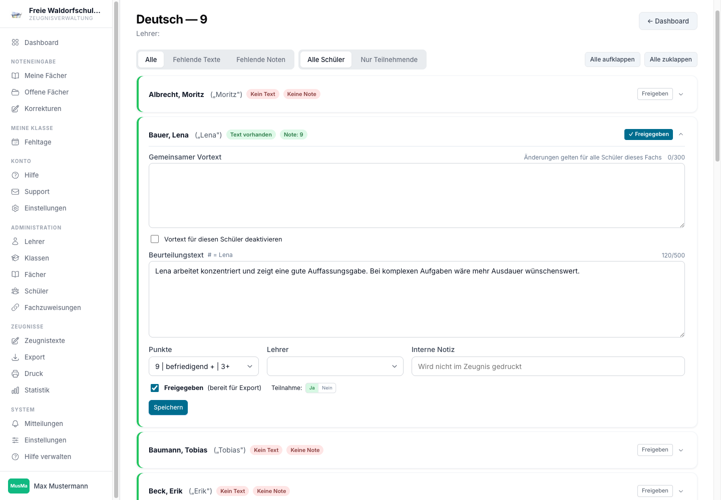 Zeugnistext-Editor